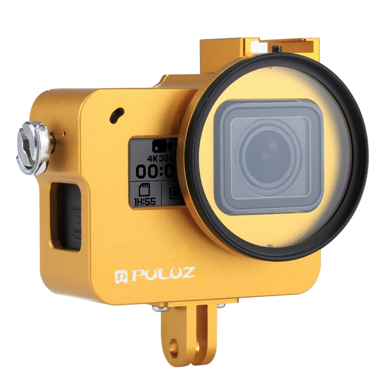 PULUZ Housing Shell CNC Aluminum Alloy Protective Cage with Insurance Frame & 52mm UV Lens for GoPro HERO(2018) /7 Black /6 /5(Gold) - free shipping - PMC TechLife - Order now!