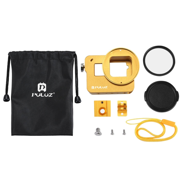 PULUZ Housing Shell CNC Aluminum Alloy Protective Cage with Insurance Frame & 52mm UV Lens for GoPro HERO(2018) /7 Black /6 /5(Gold) - free shipping - PMC TechLife - Order now!