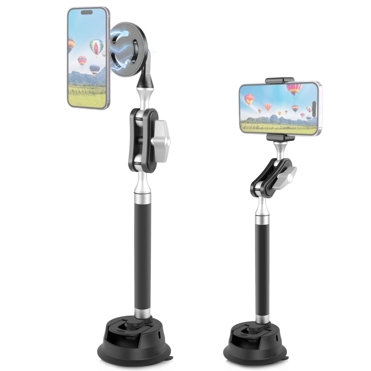 PULUZ Car Suction Cup Arm Mount Phone Tablet Magnetic Holder with Phone Clamp (Black) - Holder by PULUZ | Online Shopping South Africa | PMC TechLife | Buy Now Pay Later Mobicred