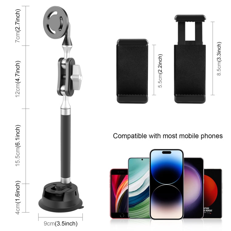 PULUZ Car Suction Cup Arm Mount Phone Tablet Magnetic Holder with Phone Clamp (Black) - Holder by PULUZ | Online Shopping South Africa | PMC TechLife | Buy Now Pay Later Mobicred