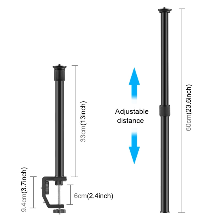 PULUZ C Clamp Mount Light Stand Extension Central Shaft Rod Monopod Holder Kits, Rod Length: 33-60cm(Black) - Monopods by PULUZ | Online Shopping South Africa | PMC TechLife | Buy Now Pay Later Mobicred