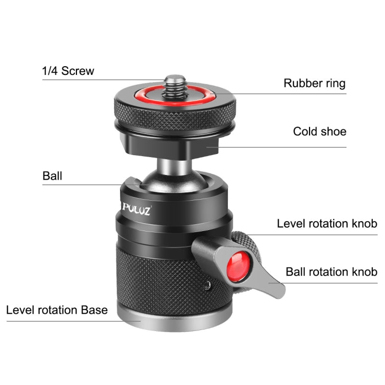PULUZ Aluminum Alloy Ball Head Tripod Mount with Cold Shoe Base(Black) - free shipping - PMC TechLife - Order now!