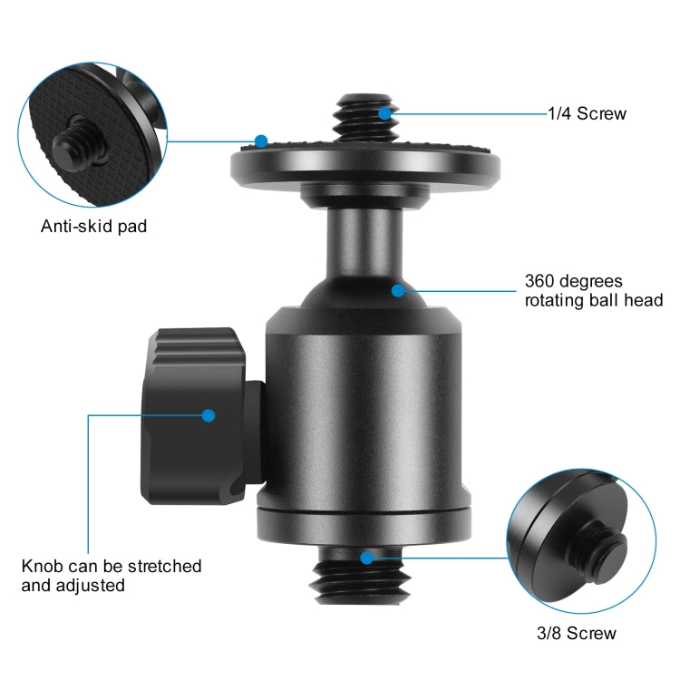 PULUZ 3/8 inch Outer Screw Metal Tripod Ball Head Adapter with Knob Lock(Black) - free shipping - PMC TechLife - Order now!