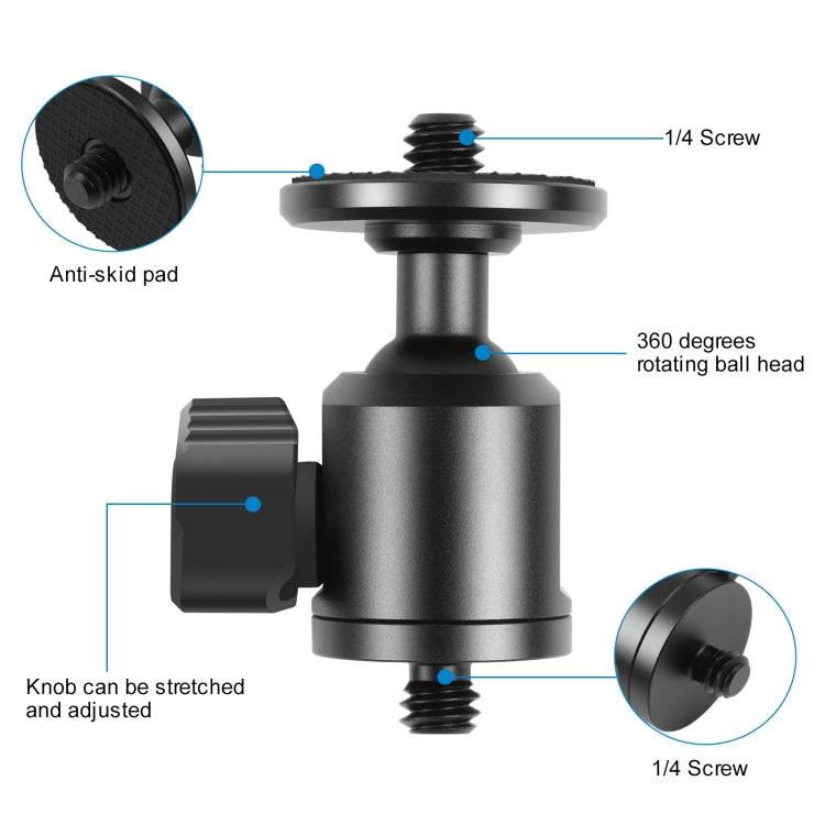 PULUZ 1/4 inch Outer Screw Metal Tripod Ball Head Adapter with Knob Lock(Black) - free shipping - PMC TechLife - Order now!