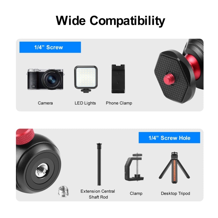 PULUZ 360 Degree Panoramic Metal Tripod Ball Head Adapter(Red) - free shipping - PMC TechLife - Order now!