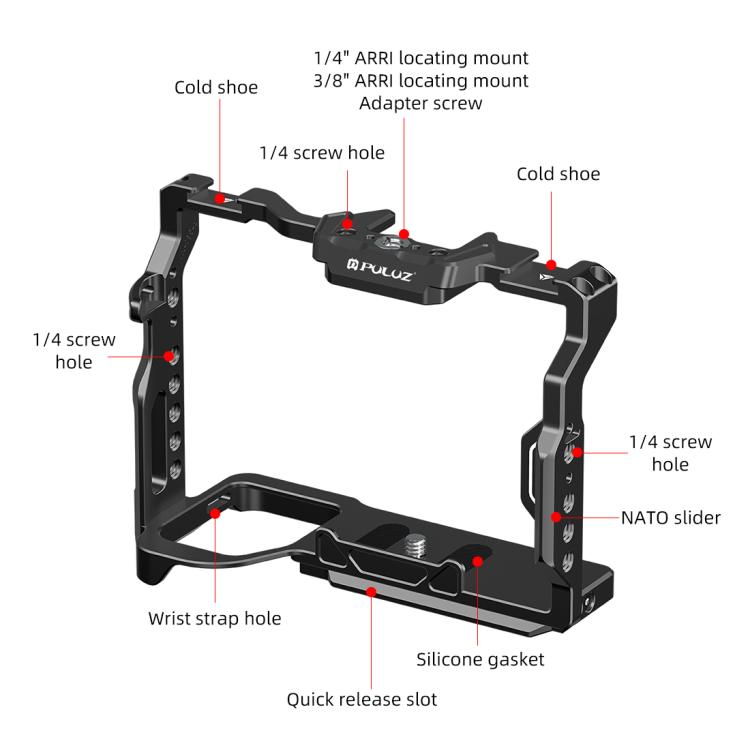 PULUZ Metal Camera Cage Stabilizer Rig for Sony A7 IV / ILCE-7M4 / A7M4 / A7M3 / A7R3  / A7R III / A7R5(Black) - free shipping - PMC TechLife - Order now!