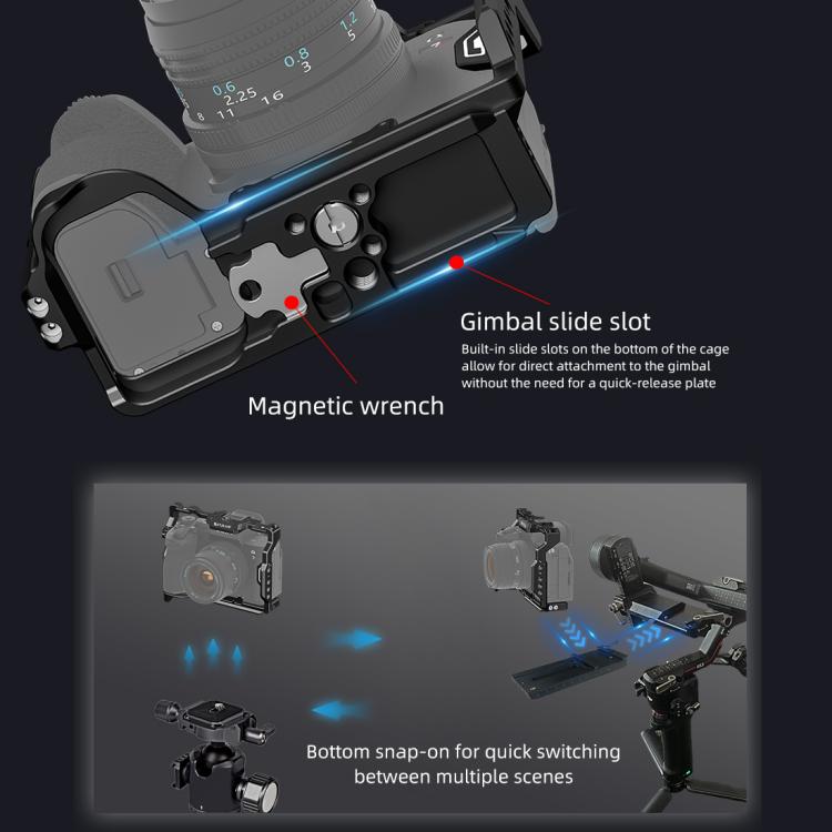 PULUZ Metal Camera Cage Stabilizer Rig for Sony A7 IV / ILCE-7M4 / A7M4 / A7M3 / A7R3  / A7R III / A7R5(Black) - free shipping - PMC TechLife - Order now!