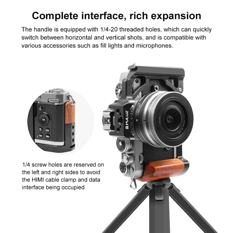 For Nikon ZFC PULUZ Wood Handle Metal Camera Cage Stabilizer Rig(Black) - free shipping - PMC TechLife - Order now!