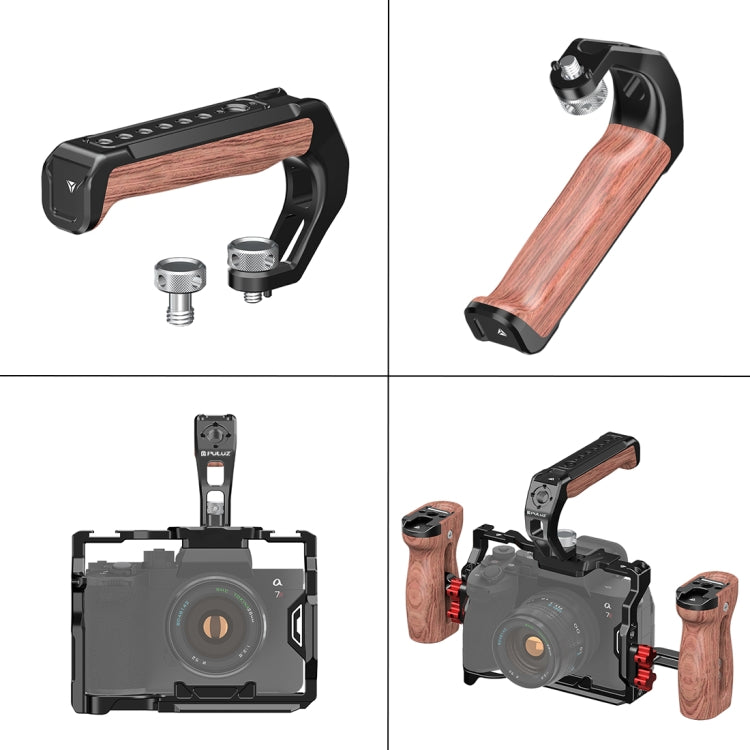 PULUZ Arri Metal Wooden Top Handle with Cold Shoe Mount for Mirrorless Camera Cage Stabilizer (Black) - Camera Stabilizer by PULUZ | Online Shopping South Africa | PMC TechLife | Buy Now Pay Later Mobicred
