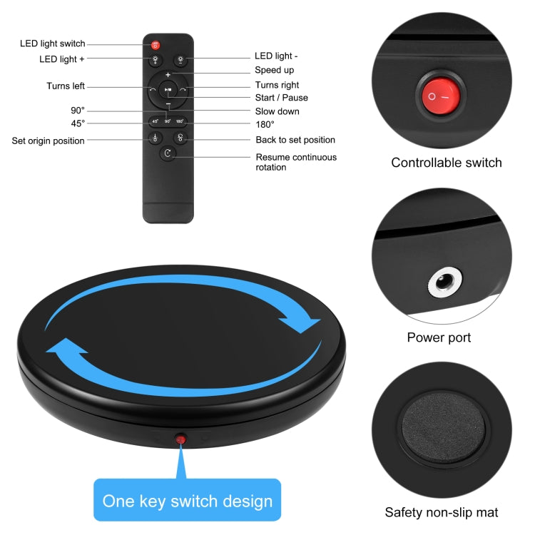 PULUZ 45cm Remote Control Adjusting Speed Rotating Turntable Display Stand, Black, Load 100kg(AU Plug) - free shipping - PMC TechLife - Order now!