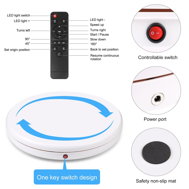 PULUZ 45cm Remote Control Adjusting Speed Rotating Turntable Display Stand, White, Load 100kg(AU Plug) - free shipping - PMC TechLife - Order now!