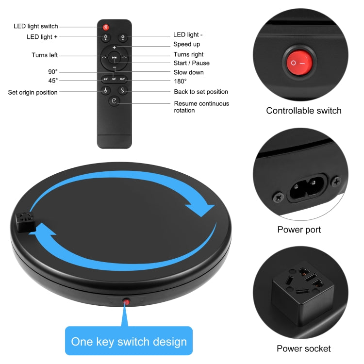 PULUZ 45cm Remote Control Adjusting Speed Rotating Turntable Display Stand with Power Socket, Black, Load 100kg(US Plug) - free shipping - PMC TechLife - Order now!