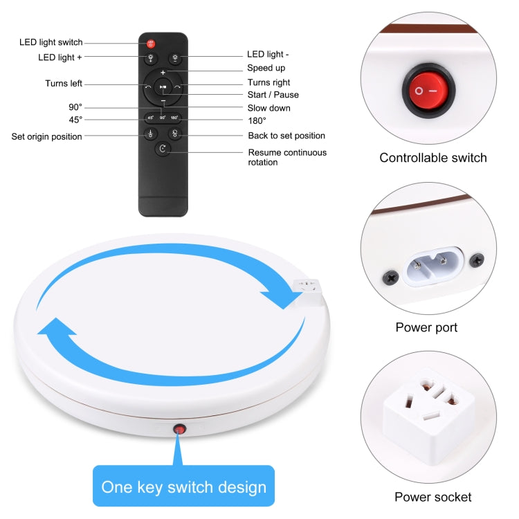 PULUZ 45cm Remote Control Adjusting Speed Rotating Turntable Display Stand with Power Socket, White, Load 100kg(AU Plug) - free shipping - PMC TechLife - Order now!