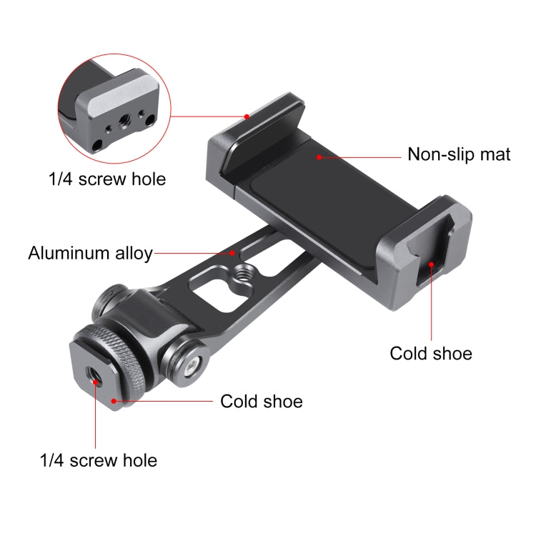 PULUZ Z-axis 360 Rotation Cold Shoes Aluminum Alloy Phone Clamp Holder Bracket (Black) - free shipping - PMC TechLife - Order now!