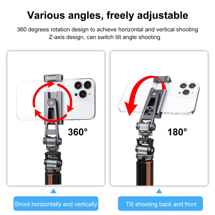 PULUZ Z-axis 360 Rotation Cold Shoes Aluminum Alloy Phone Clamp Holder Bracket (Black) - free shipping - PMC TechLife - Order now!