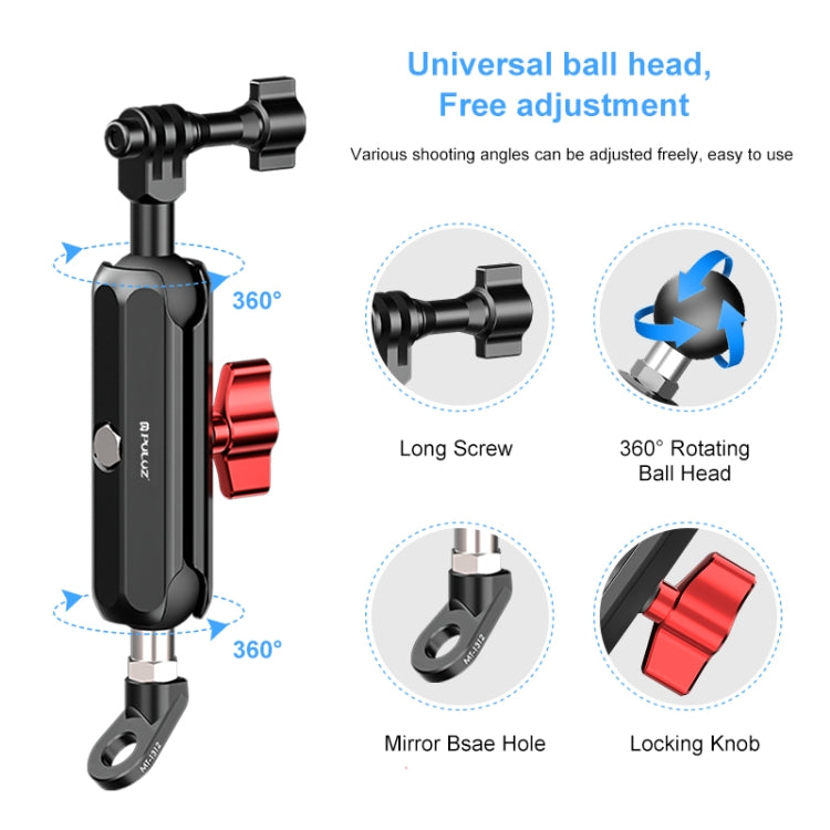 PULUZ Motorcycle Rearview Oblique CNC Metal Magic Arm Rod Mount - Bicycle Handlebar Mount by PULUZ | Online Shopping South Africa | PMC TechLife | Buy Now Pay Later Mobicred