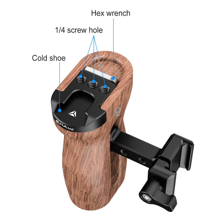 PULUZ Universal Slide Quick Release Side Wooden Handle with Cold Shoe Mount for Camera Cage Stabilizer - free shipping - PMC TechLife - Order now!