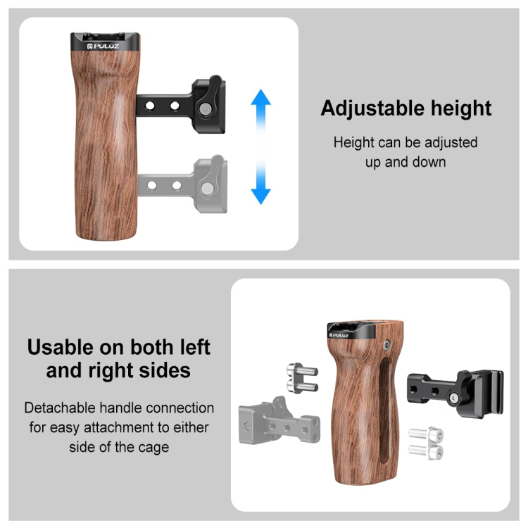 PULUZ Universal Slide Quick Release Side Wooden Handle with Cold Shoe Mount for Camera Cage Stabilizer - free shipping - PMC TechLife - Order now!