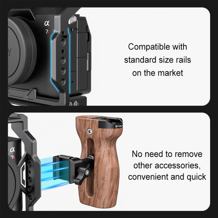 PULUZ Universal Slide Quick Release Side Wooden Handle with Cold Shoe Mount for Camera Cage Stabilizer - free shipping - PMC TechLife - Order now!