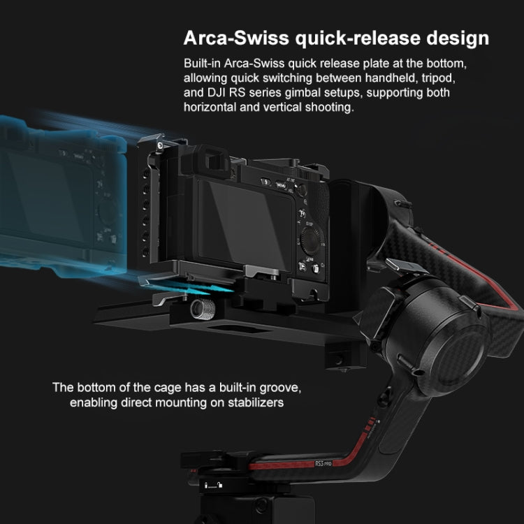 For Sony A6500 / A6400 / A6300 / A6000 PULUZ Metal Camera Cage Expansion Mount Stabilizer Rig (Black) - free shipping - PMC TechLife - Order now!