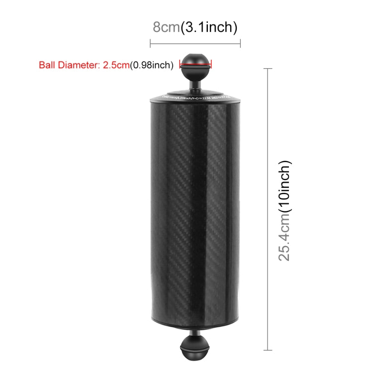 PULUZ 10.82 inch 27.5cm Length 80mm Diameter Dual Balls Carbon Fiber Floating Arm, Ball Diameter: 25mm, Buoyancy: 800g - free shipping - PMC TechLife - Order now!