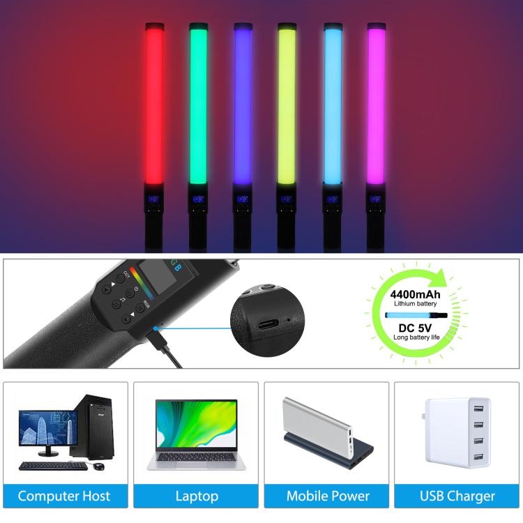 PULUZ 190 LEDs Photo Handheld Stick Light Full Color RGB Fill Light with Barndoor - free shipping - PMC TechLife - Order now!