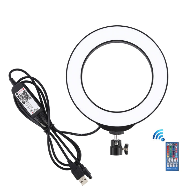 PULUZ 6.2 inch 16cm USB RGBW Dimmable LED Ring Vlogging Photography Video Lights  with Cold Shoe Tripod Ball Head & Remote Control(Black) - free shipping - PMC Jewellery - Order now!