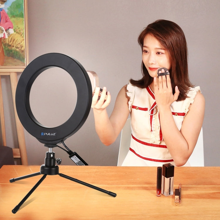 PULUZ 6.2 inch 16cm USB RGBW Dimmable LED Ring Vlogging Photography Video Lights  with Cold Shoe Tripod Ball Head & Remote Control(Black) - free shipping - PMC Jewellery - Order now!