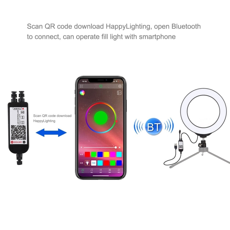 PULUZ 6.2 inch 16cm USB RGBW Dimmable LED Ring Vlogging Photography Video Lights  with Cold Shoe Tripod Ball Head & Remote Control(Black) - free shipping - PMC Jewellery - Order now!