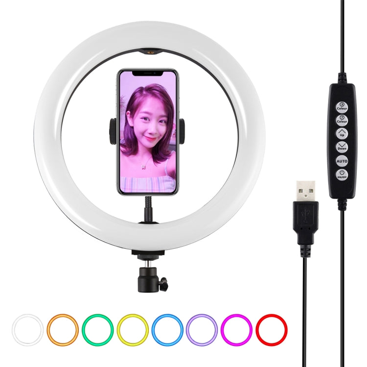 PULUZ 10.2 inch 26cm USB 10 Modes 8 Colors RGBW Dimmable LED Ring Vlogging Photography Video Lights with Tripod Ball Head & Phone Clamp(Black) - free shipping - PMC Jewellery - Order now!