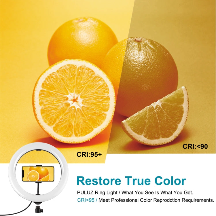 PULUZ 10.2 inch 26cm USB 10 Modes 8 Colors RGBW Dimmable LED Ring Vlogging Photography Video Lights with Tripod Ball Head & Phone Clamp(Black) - free shipping - PMC Jewellery - Order now!