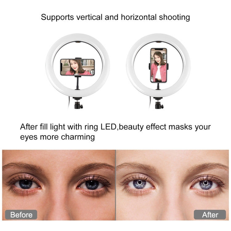 PULUZ 10.2 inch 26cm USB 10 Modes 8 Colors RGBW Dimmable LED Ring Vlogging Photography Video Lights with Tripod Ball Head & Phone Clamp(Black) - free shipping - PMC Jewellery - Order now!