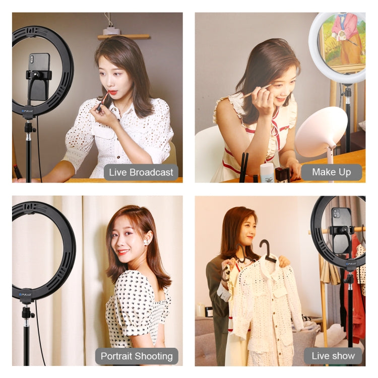 PULUZ 10.2 inch 26cm USB 10 Modes 8 Colors RGBW Dimmable LED Ring Vlogging Photography Video Lights with Tripod Ball Head & Phone Clamp(Black) - free shipping - PMC Jewellery - Order now!