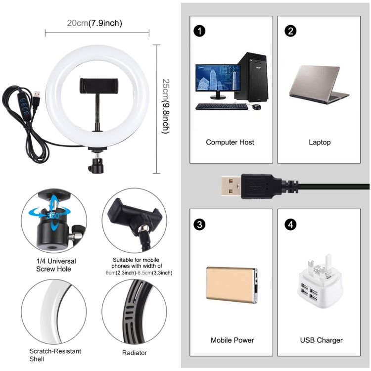 PULUZ 7.9 inch 20cm USB 3 Modes Dimmable Dual Color Temperature LED Curved Light Ring Vlogging Selfie Photography Video Lights with Phone Clamp(Black) - Ring Light by PULUZ | Online Shopping South Africa | PMC TechLife | Buy Now Pay Later Mobicred