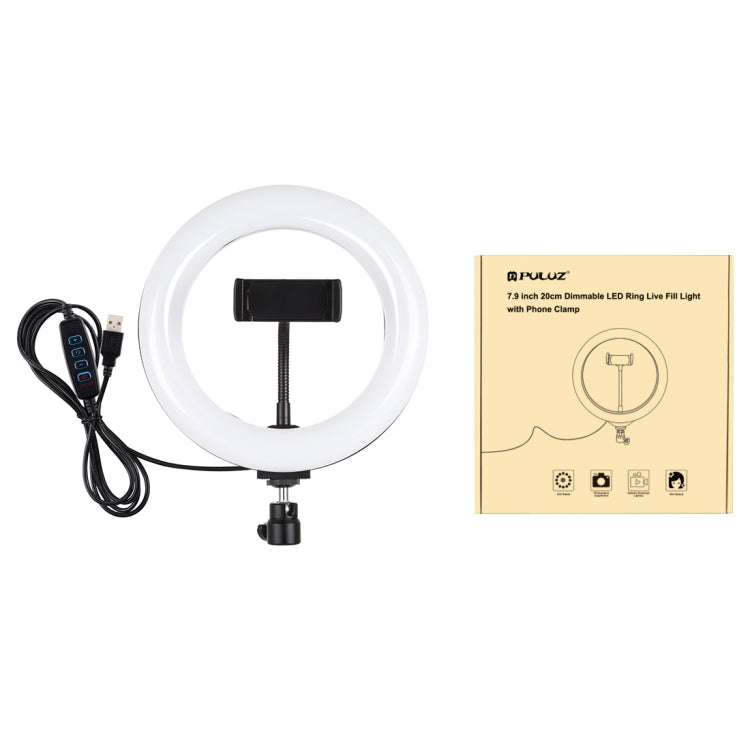 PULUZ 7.9 inch 20cm USB 3 Modes Dimmable Dual Color Temperature LED Curved Light Ring Vlogging Selfie Photography Video Lights with Phone Clamp(Black) - Ring Light by PULUZ | Online Shopping South Africa | PMC TechLife | Buy Now Pay Later Mobicred
