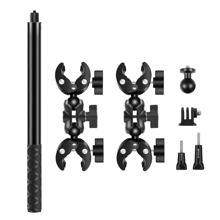 PULUZ Cycling Quick Release Bracket with 150cm Selfie Stick Set, Double Dual-heads Crabs Clamps Handlebar Fixed Mount (Black) - free shipping - PMC TechLife - Order now!