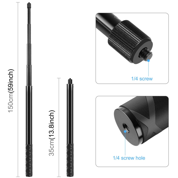 PULUZ Cycling Quick Release Bracket with 150cm Selfie Stick Set, Dual-heads Crab & Single Heads Clamps Handlebar Fixed Mount (Black) - Bicycle Handlebar Mount by PULUZ | Online Shopping South Africa | PMC TechLife | Buy Now Pay Later Mobicred