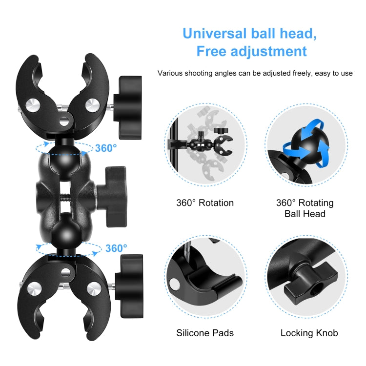 PULUZ Cycling Quick Release Bracket with 150cm Selfie Stick Set, Dual-heads Crab & Single Heads Clamps Handlebar Fixed Mount (Black) - Bicycle Handlebar Mount by PULUZ | Online Shopping South Africa | PMC TechLife | Buy Now Pay Later Mobicred