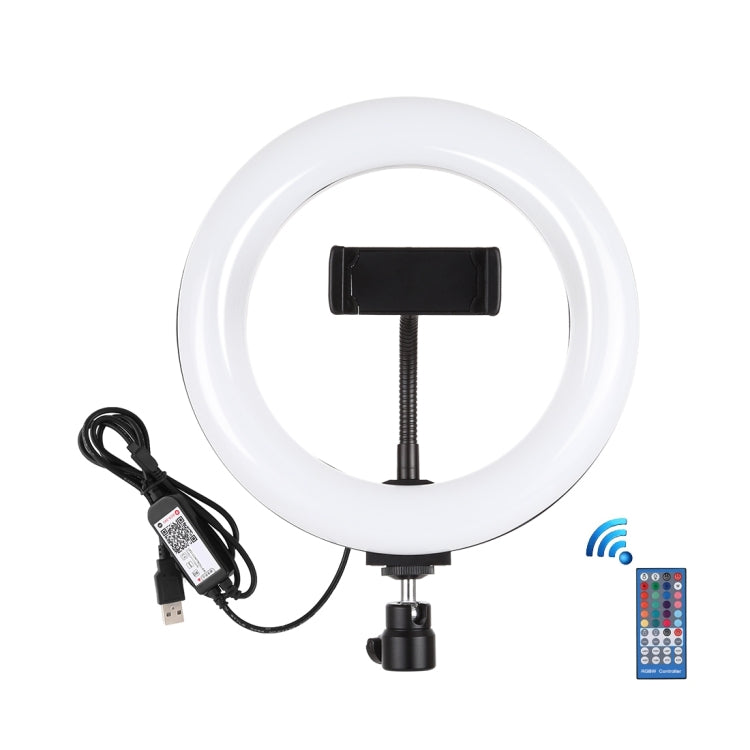PULUZ 7.9 inch 20cm USB RGB Dimmable LED Dual Color Temperature LED Curved Light Ring Vlogging Selfie Photography Video Lights with Phone Clamp(Black) - free shipping - PMC Jewellery - Order now!