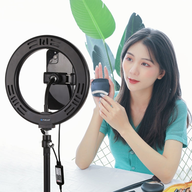 PULUZ 7.9 inch 20cm USB RGB Dimmable LED Dual Color Temperature LED Curved Light Ring Vlogging Selfie Photography Video Lights with Phone Clamp(Black) - free shipping - PMC Jewellery - Order now!