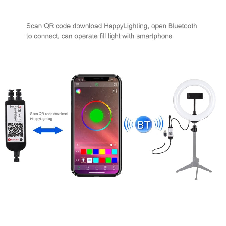 PULUZ 7.9 inch 20cm USB RGB Dimmable LED Dual Color Temperature LED Curved Light Ring Vlogging Selfie Photography Video Lights with Phone Clamp(Black) - free shipping - PMC Jewellery - Order now!