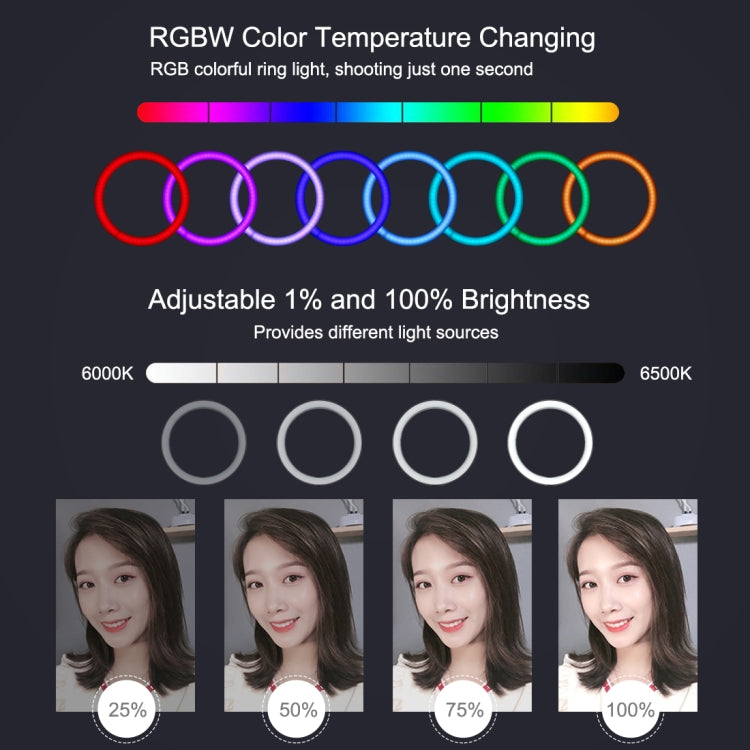 PULUZ 7.9 inch 20cm USB RGB Dimmable LED Dual Color Temperature LED Curved Light Ring Vlogging Selfie Photography Video Lights with Phone Clamp(Black) - free shipping - PMC Jewellery - Order now!