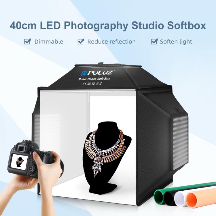PULUZ 40cm Folding 72W 5500K Studio Shooting Tent Soft Box Photography Lighting Kit with 4 Colors (Black, Orange, White, Green) Backdrops(AU Plug) - free shipping - PMC TechLife - Order now!
