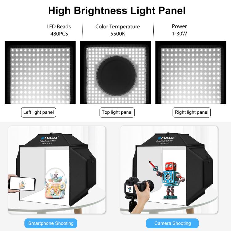 PULUZ 40cm Folding 72W 5500K Studio Shooting Tent Soft Box Photography Lighting Kit with 4 Colors (Black, Orange, White, Green) Backdrops(UK Plug) - free shipping - PMC TechLife - Order now!