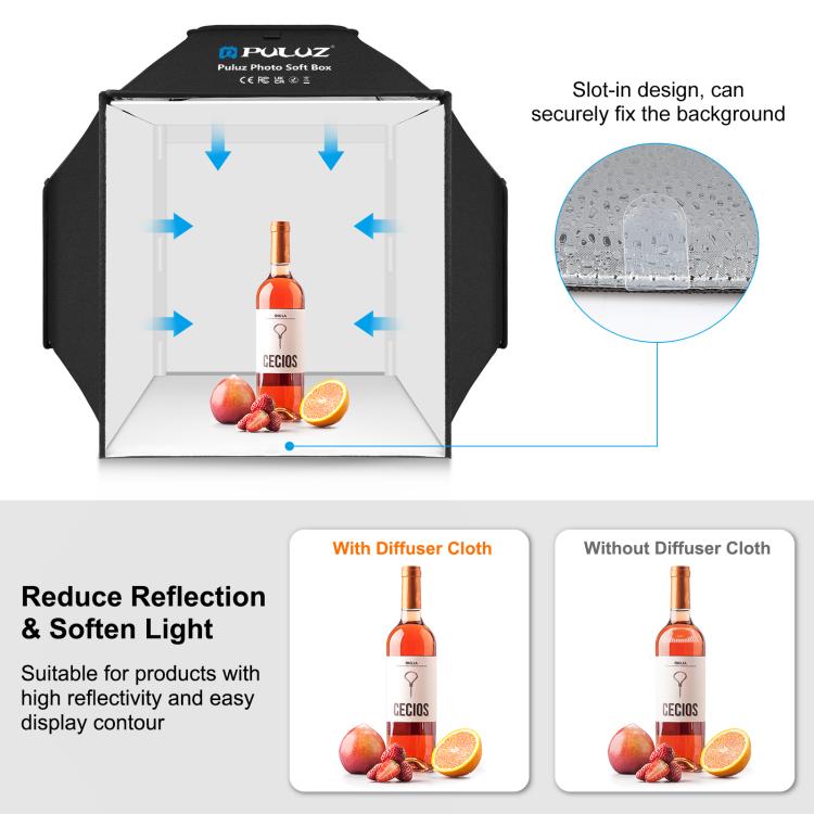 PULUZ 40cm Folding 72W 5500K Studio Shooting Tent Soft Box Photography Lighting Kit with 4 Colors (Black, Orange, White, Green) Backdrops(UK Plug) - free shipping - PMC TechLife - Order now!