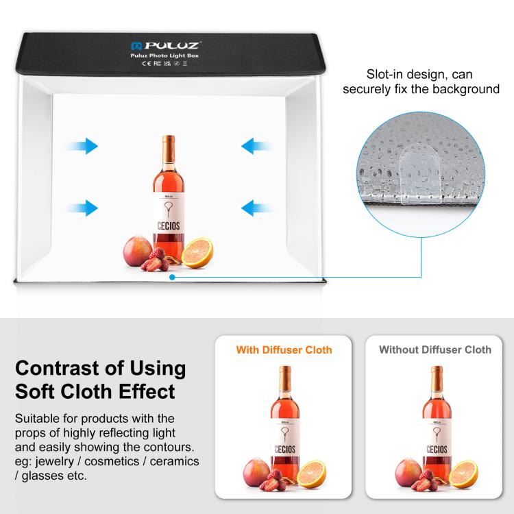 PULUZ Photo Studio Light Box Portable 60 x 40cm Cuboid Photography Studio Tent Kit with 4 Color Backdrops (EU Plug) - free shipping - PMC TechLife - Order now!