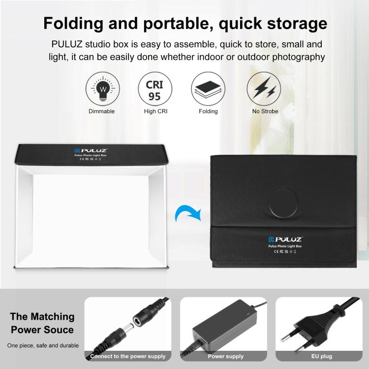 PULUZ Photo Studio Light Box Portable 60 x 40cm Cuboid Photography Studio Tent Kit with 4 Color Backdrops (EU Plug) - free shipping - PMC TechLife - Order now!