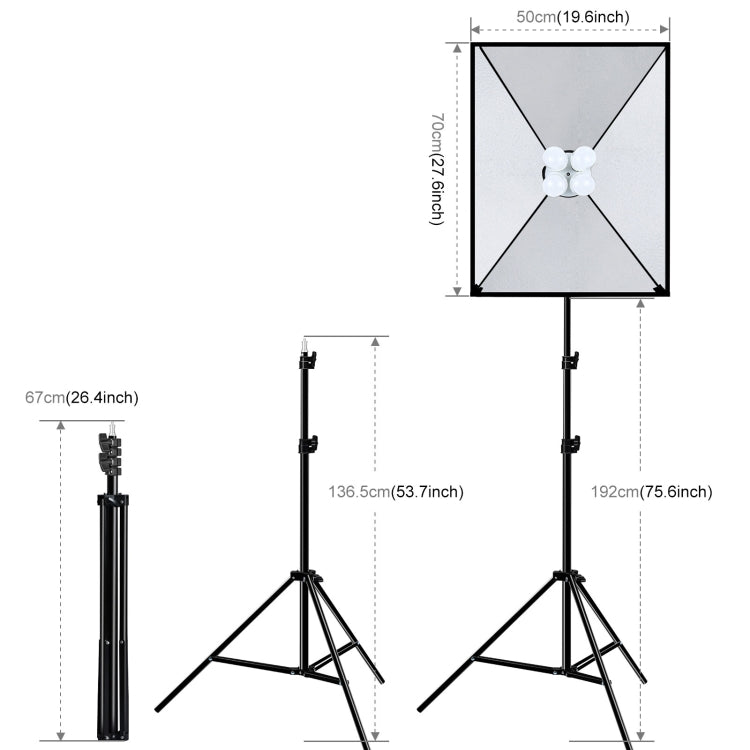 PULUZ 50x70cm Studio Softbox + 2m Tripod Mount + 4 x E27 20W 5700K White Light LED Light Bulb Photography Lighting Kit(US Plug) - free shipping - PMC TechLife - Order now!