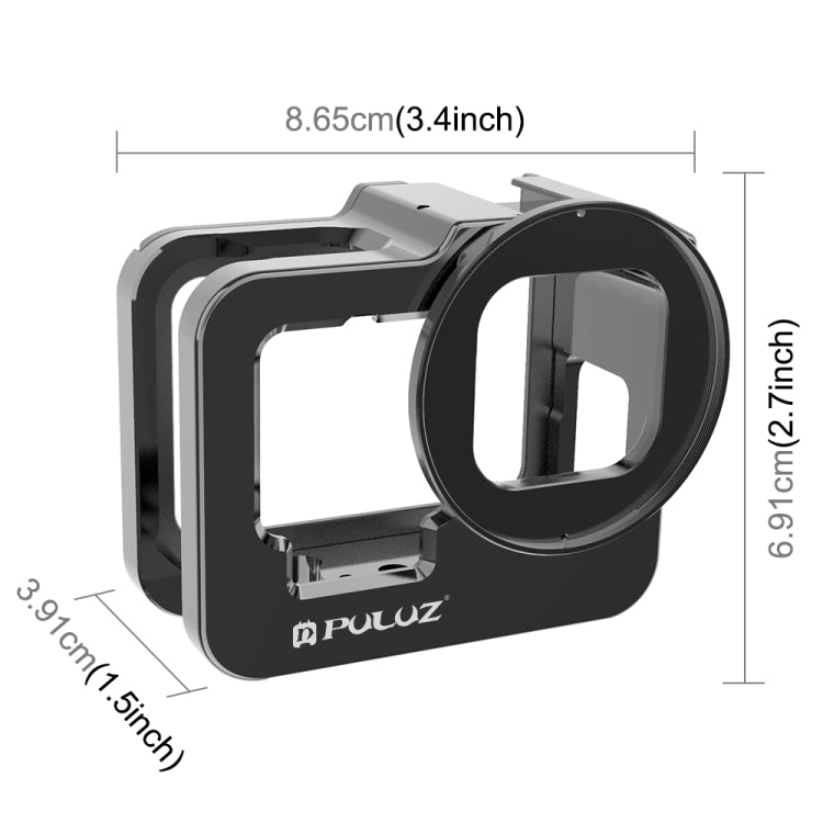 PULUZ for GoPro HERO13 Black /12 Black /11 Black /10 Black /9 Black Thicken Housing Shell CNC Aluminum Alloy Protective Cage with Insurance Frame & 52mm UV Lens(Black) - free shipping - PMC TechLife - Order now!