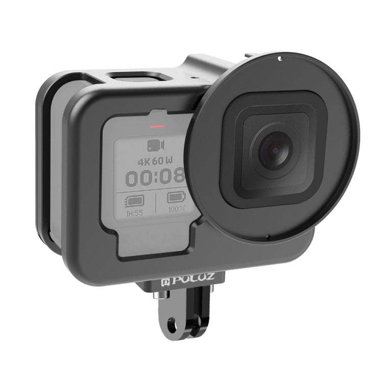 For GoPro HERO13 Black /12 Black /11 Black /10 Black /9 Black PULUZ Thin Housing Shell CNC Aluminum Alloy Protective Cage with Insurance Frame & 52mm UV Lens(Black) - free shipping - PMC TechLife - Order now!